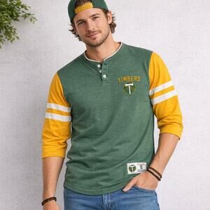 Mitchell & Ness Portland Timbers MLS Shirt Small Green Yellow Sleeves